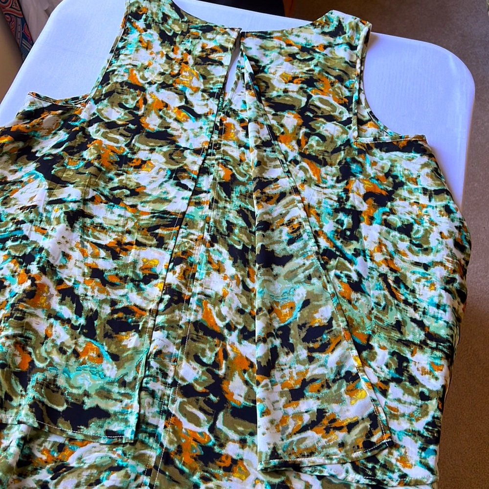 Harper & Liv Teal/Rust Patterned Sleeveless Blous… - image 7